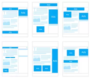 six website layouts showing ad placement