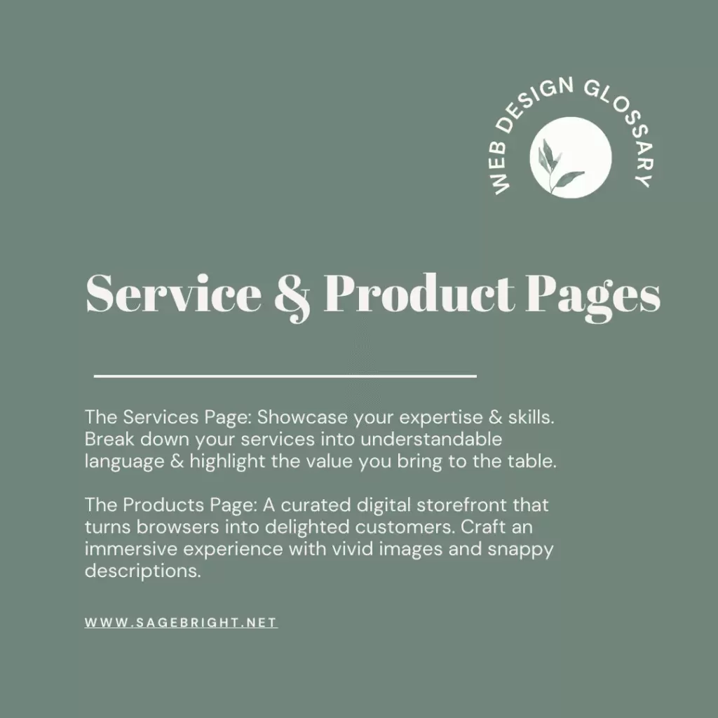 service and product pages definition for small business website design